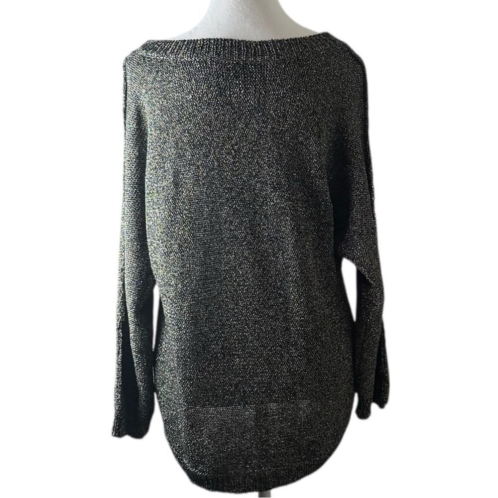 Vertigo Metallic Sweater Womens Large Black Gold Shimmer Knit Pullover Top - Picture 4 of 6